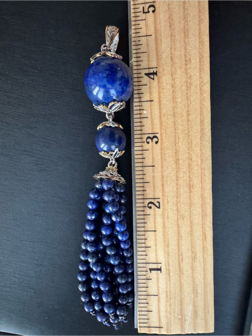 Gems En Vogue Michael Valitutti Silver N 24K Lapis Beaded Tassel Pendant 4 1/2”